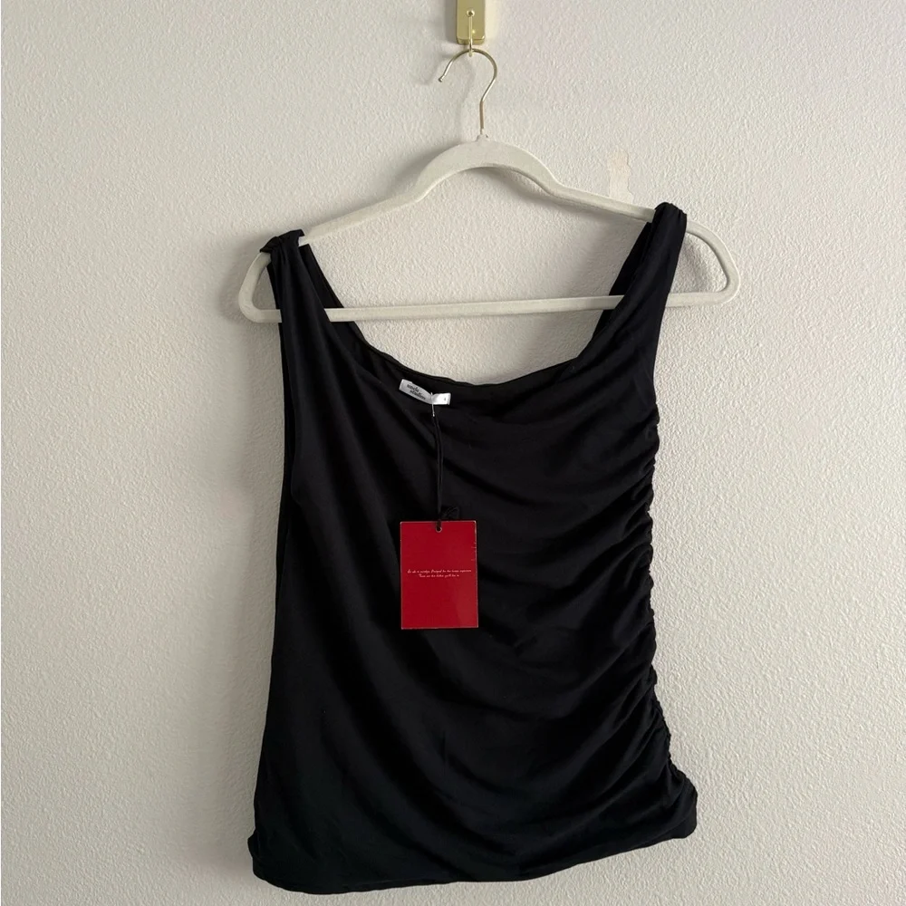 UNCLE STUDIOS‎ THE DROP SHOULDER TOP BLACK RUCHED SZ L NWT